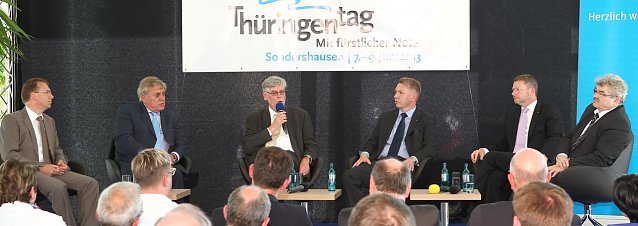 Bild: Diskussionsrunde: Von links: Althaus,Militzer, Raue, W&ouml;nnmann, Schneider, Augsburg