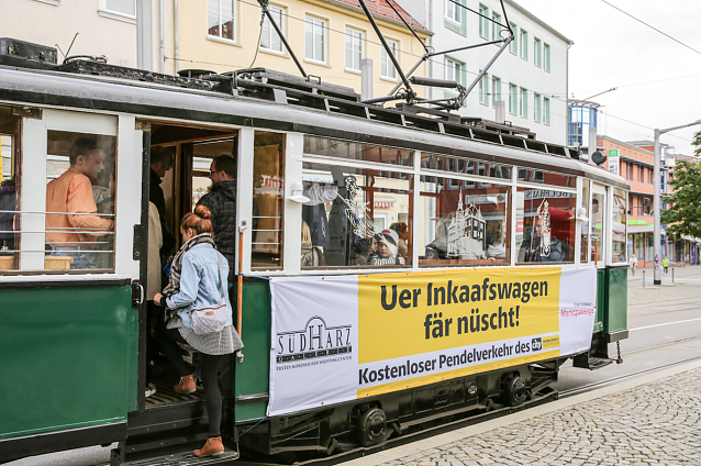 Bild: Der kostenlose Pendelverkehr mit der Nordh&auml;user Traditionsbahn wird sehr gern genutzt und immer beliebter