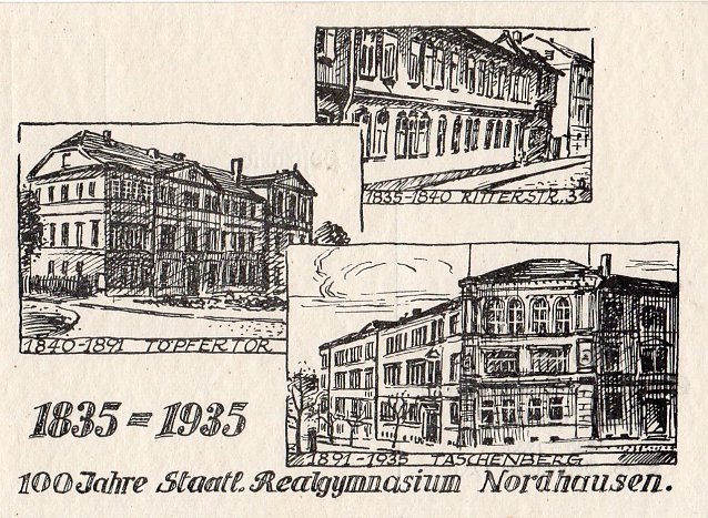 Bild: Postkarte 100 Jahre Staatliches Realgymnasium Nordhausen, Archiv Kneffel
