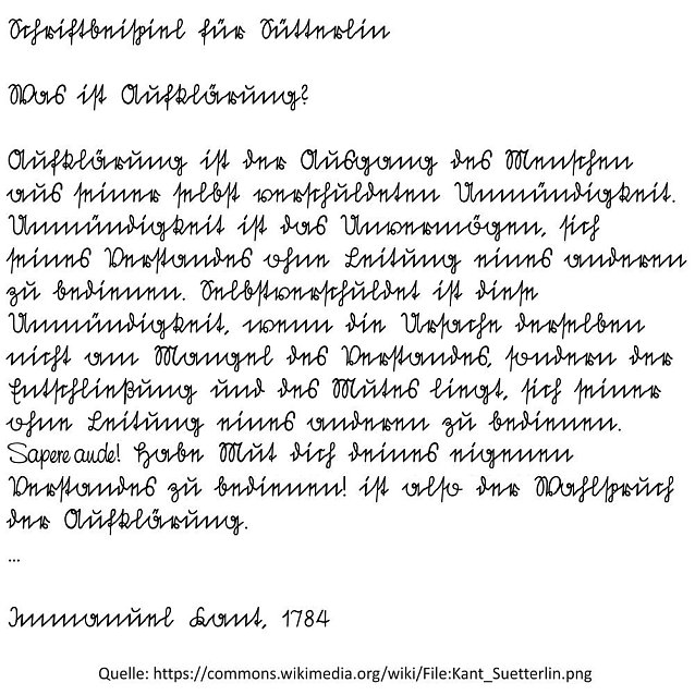 Bild: Wer kann diesen Text lesen? Wie man alte Handschriften entziffern kann, zeigt die VHS. Beim abgebildeten Text handelt es sich &uuml;brigens um Immanuel Kants ber&uuml;hmte Definition der Aufkl&auml;rung