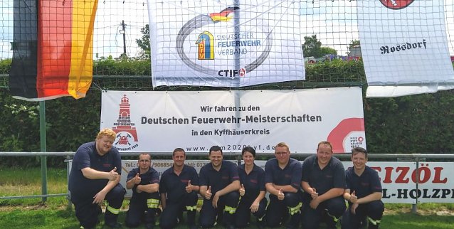 Bild: Die Mannschaft der Feuerwehr Nordhausen mit Lars Elliger, Marcel Blauwitz, Lars Hornschuh, Enrico Jerx, Antje Hoffmann, Alexandro Gothe (alle Nordhausen-Mitte), Christian Ri&szlig;mann (Sundhausen) und Jonas Weller (Nordhausen-Mitte). Es fehlt Jens Wenke.