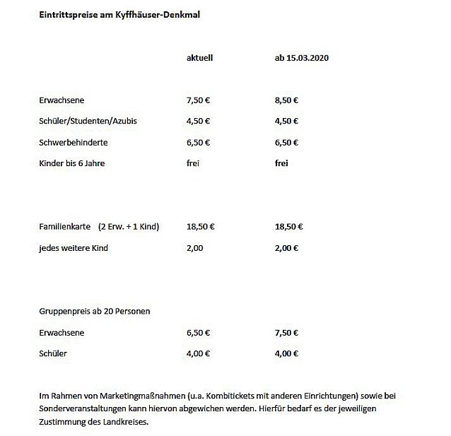 Bild: H&ouml;herer Eintrittspreis f&uuml;r Erwachsene am Kyffh&auml;user-Denkmal
