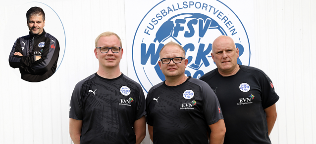 Bild: Trainerfoto vlnr: Steve Hoffmann, Sven Kreidemeier, Torsten Ernst. Eingef&uuml;gt: Jens Penzler