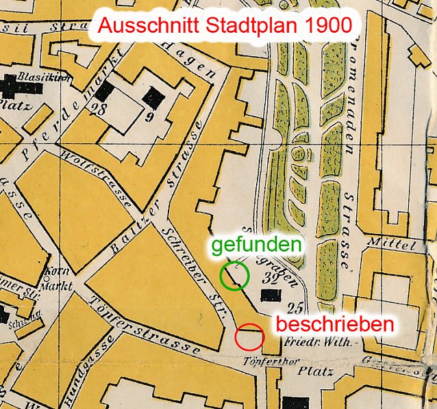 Bild: Ausschnitt aus einem Stadtplan von 1900 mit Erg&auml;nzungen von Michael Garke
