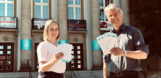 Bild: Intendant Daniel Klajner und Dorothee Probst stellten heute die n&auml;chste Etappe des Corona-Spielplans am Nordh&auml;user Theater vor