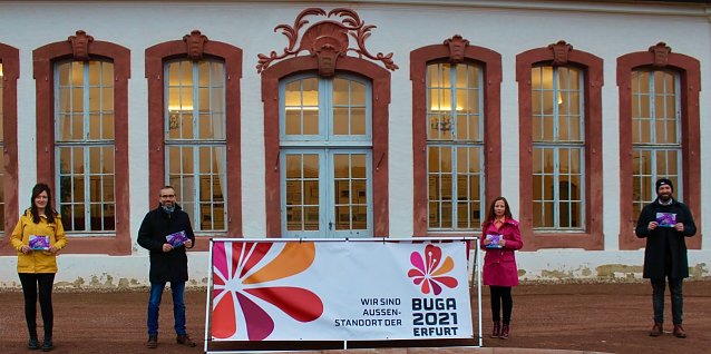 Bild: v.l. Julia Kliebe aus Ebeleben, Ortsteilb&uuml;rgermeister von Bendeleben Ren&eacute; Pfeiffer, Daniela Althaus von F&ouml;rderverein Park Hohenrode Nordhausen, Marco Wohlenberg vom Tourismusverband S&uuml;dharz Kyffh&auml;user 
