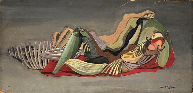 Bild: Mac Zimmermann Traumschiff, 1947 Tempera auf Papier, fest montiert auf Hartfaser, 22,4 x 47 cm  Pommersches Landesmuseum, Greifswald