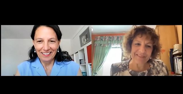 Bild: Prof. Dr. Maria Borcsa (links) und Prof. Dr. Angela Abela (rechts; Universit&auml;t Malta) bei der Er&ouml;ffnung der Online-Konferenz