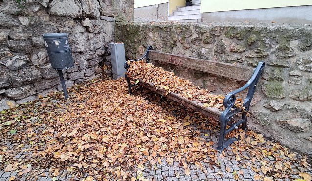 Bild: Eingelaubte Bank in der Nordh&auml;user Altstadt