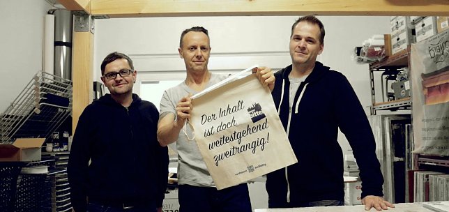 Bild: "Unser Bittel" - ein Beutel f&uuml;r Nordhausen v.l.: Daniel Lemke, Roy Krause und Stefan Pappenburg