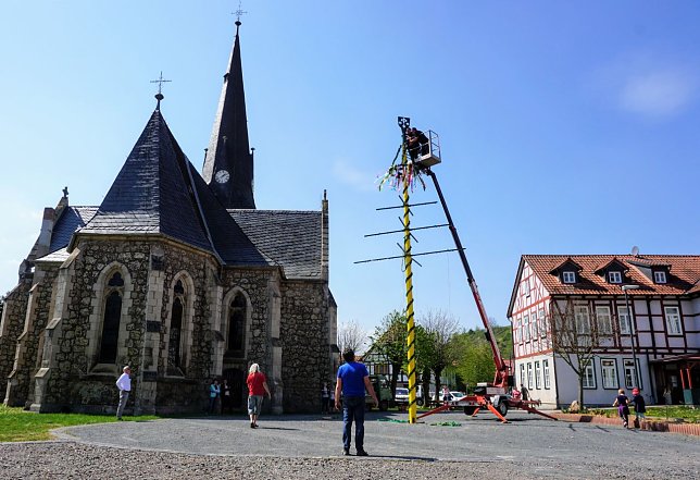 Bild: Der Maibaum auf dem Kirchhof in Niedersachswerfen.