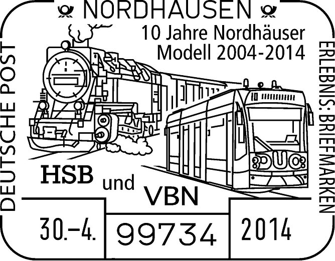 Der Sonderstempel 10 Jahre Nordh&auml;user Modell wird am 30. April von 10:00 bis 16:00 Uhr an einem Sonderstand der Deutschen Post im Bahnhof Nordhausen Nord erh&auml;ltlich sein. (Foto: HSB/Deutsche Post)