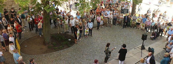 Demonstration vor dem Nordh&auml;user Rathaus f&uuml;r den Erhalt der Kreisstadt (Foto: Angelo Glashagel)