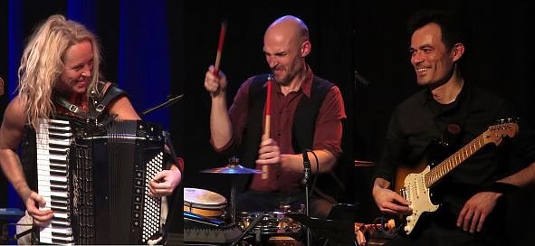 Cathrin Pfeifer (accordion, comp.), Takashi Peterson (guitars), Andi B&uuml;hler (drums, perc) (Foto: KUNSTHOF Friedrichsrode)