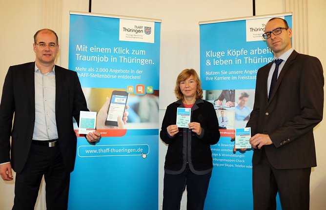  Landrat Matthias Jendricke, Wirtschaftsf&ouml;rderin Dr. Sabine Mehne, Patrick List von der ThAFF (Foto: Pressestelle Landratsamt Nordhausen)