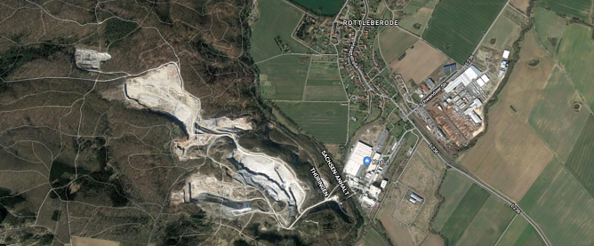 Gipsabbau am Alten Stolberg (Foto: Google Maps, 2018 Google, Kartendaten, 2018 Geobasis-DE/BKG)
