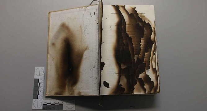 Verbranntes Buch (Foto: Polizei)