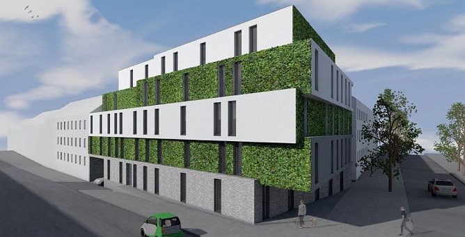 Ein Alleinstellungsmerkmal ist die begr&uuml;nte Fassade, der das Projekt seinen Namen verdankt (Foto: WBG S&uuml;dharz)