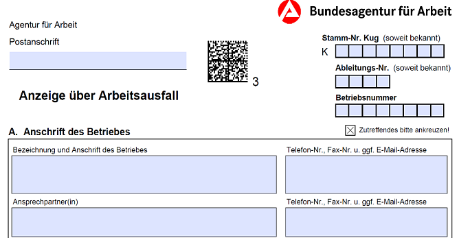 Auszug aus dem Formblatt zur Beantragung von Kurzarbeitergeld (Foto: Agentur für Arbeit Nordhausen) Auszug aus dem Formblatt zur Beantragung von Kurzarbeitergeld (Foto: Agentur für Arbeit Nordhausen)