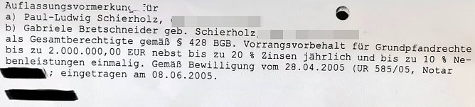Ausriss aus dem Grundbuch (Foto: privat)