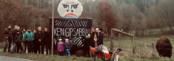 Protest gegen Gipsabbau in der R&uuml;digsdorfer Schweiz im Jahr 2014 (Foto: nnz-Archiv)