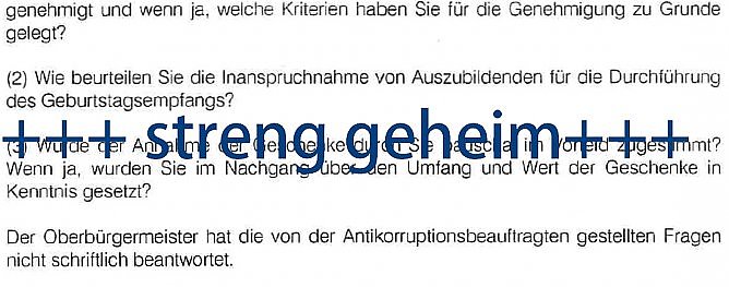 Ausriss von Fragestellungen an den damaligen OB Dr. Klaus Zeh, ein Bild aus privater Quelle, das redaktionell bearbeitet wurde. Es betrifft Stellen des Berichts, &uuml;ber die bereits &ouml;ffentlich diskutiert wurde. (Foto: privat)