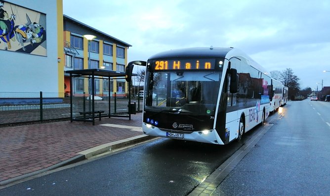 Elektrobus im Einsatz (Foto: Markus Schraps (Verkehrsbetriebe Nordhausen GmbH))