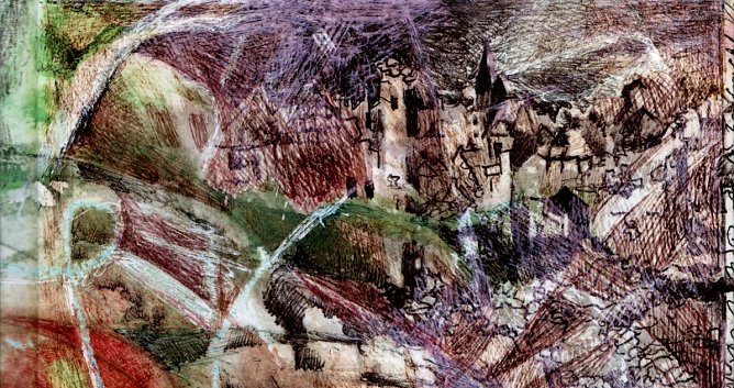 Detail mit dem zerstörten Nordhausen aus dem Bucheinband: Ein Lesebuch (Foto: H.Kneffel) Detail mit dem zerstörten Nordhausen aus dem Bucheinband: Ein Lesebuch (Foto: H.Kneffel)