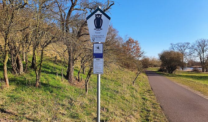 Dieses gesetzlich vorgeschriebene Schild zur Kennzeichnung eines Naturschutzgebietes kann sich nicht im Landkreis Nordhausen befinden. Und zwar zum einen, weil es &uuml;berhaupt existiert und zum zweiten, weil es dies in hoher Qualit&auml;t und mit den notwendigen Informationen f&uuml;r die Pflichten der NSG-Besucher tut; NSG Porphyrkuppenlandschaft bei Gimritz im Saalekreis n&ouml;rdlich Halle (Saale) im M&auml;rz 2022.  (Foto: Bodo Schwarzberg)