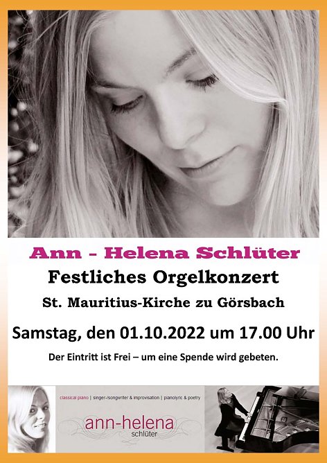 Orgelkonzert mit Ann-Helena Schl&uuml;ter (Foto: Kirchgemeinde G&ouml;rsbach)