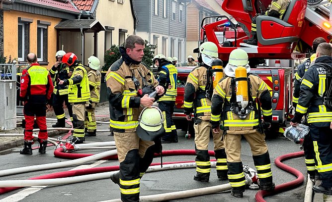 Einsatzkr&auml;fte gestern in Salza (Foto: Stadtverwaltung Nordhausen)
