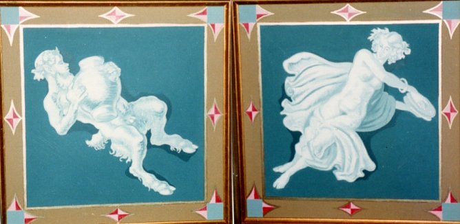 Zwei Motive des antikisierenden Deckengemäldes (Foto: Heidelore Kneffel) Zwei Motive des antikisierenden Deckengemäldes (Foto: Heidelore Kneffel)