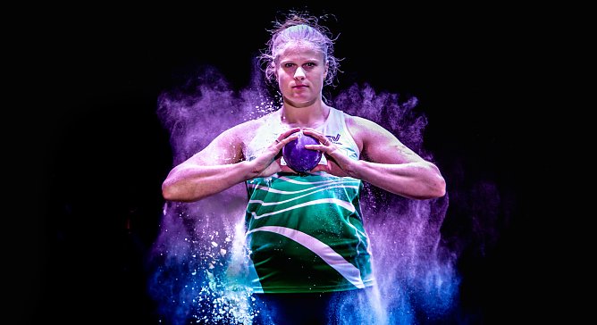 Sara Gambetta im vergangenen Jahr als Gesicht des neu aufgelegten Kugelsto&szlig; Indoor in Nordhausen (Foto: Christoph Keil)