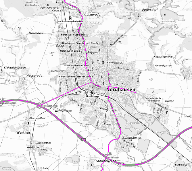 L&auml;rmaktionsplanung 2024 - Ausschnitt der Kartierung mit den Stra&szlig;en die betrachtet werden (Foto: Stadt Nordhausen)