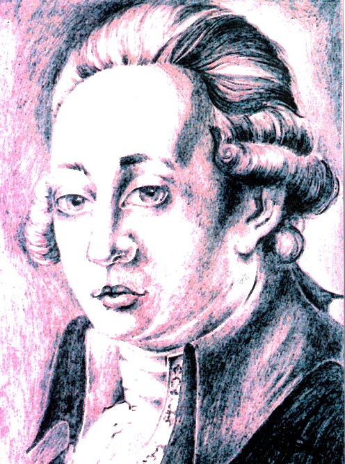 Karin Kisker, farbiges Portr&auml;t Fr. A. Wolfs nach dem Kupferstichportr&auml;t: FR. AUG. WOLF. Professor zu Halle von Daniel Beyel, (1760-1823), Schweiz � (Foto: Quelle Beitr&auml;ge zur Heimatkunde � Nordhausen � 12/87)