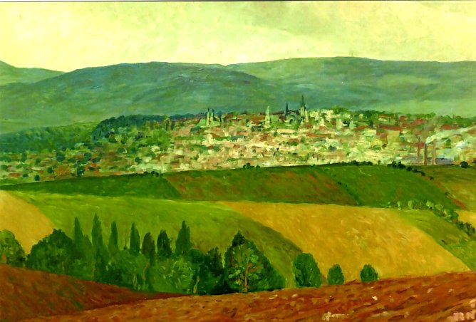 Ulf Raecke, Erfurt, Blick auf Nordhausen, Detail, &Ouml;lmalerei 1992 (Foto: H.Kneffel)