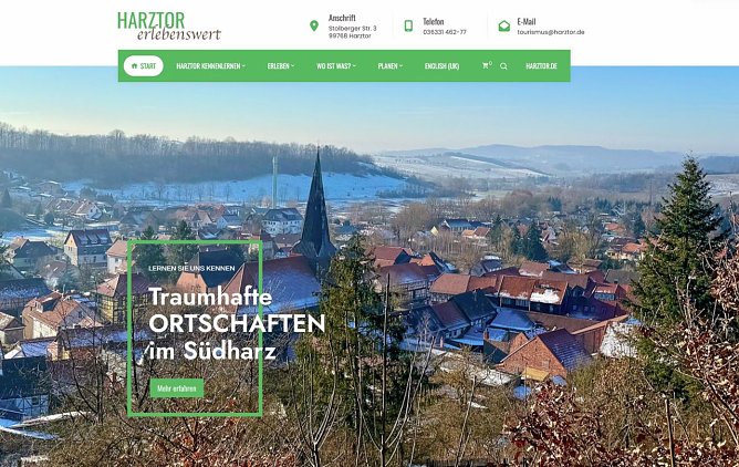 So sieht die Startseite der neuen Tourismus-Seite der Gemeinde Harztor aus. (Foto: ssc) So sieht die Startseite der neuen Tourismus-Seite der Gemeinde Harztor aus. (Foto: ssc)