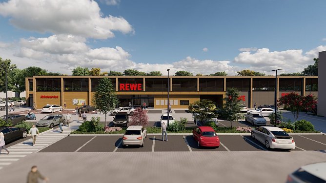 So soll der Rewe-Neubau in Salza aussehen. (Foto: Visualisierung: Rewe Group) So soll der Rewe-Neubau in Salza aussehen. (Foto: Visualisierung: Rewe Group)