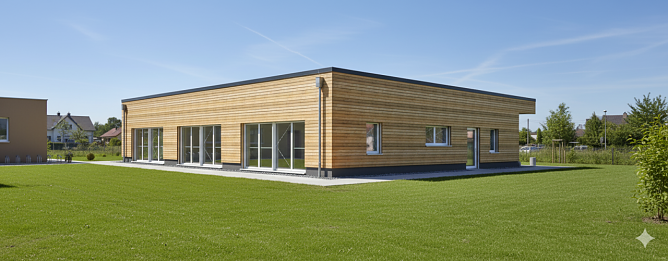 Mit einer Holzfassade soll sich der Hortneubau in Ellrich in das Stadtbild einpassen. (Foto: Visualisierung: IGT Gebr&uuml;der T&ouml;lle)