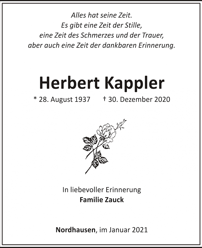 Traueranzeige Herbert Kappler (Foto: Bestattungshaus H&ouml;fer)