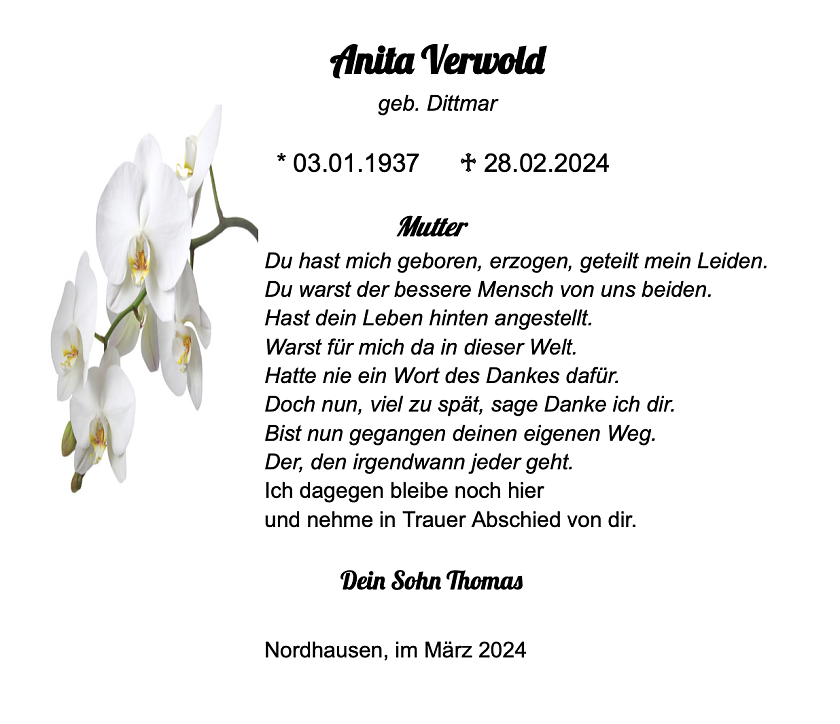 traueranzeige Anita Verwold (Foto: privat)