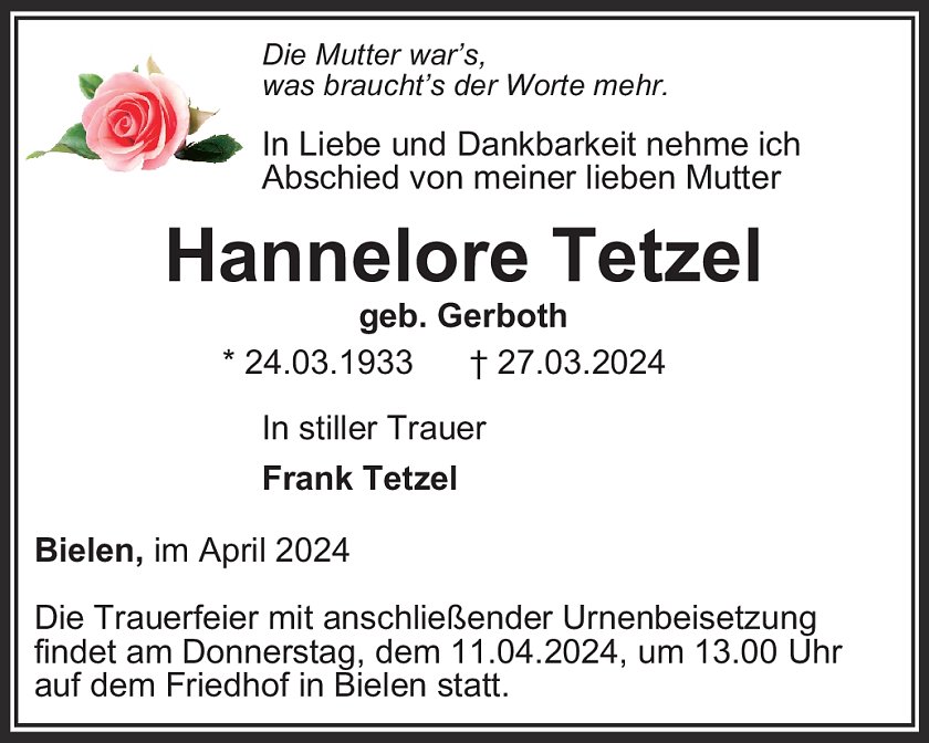 Traueranzeige (Foto: Bestattung Baumgarten)