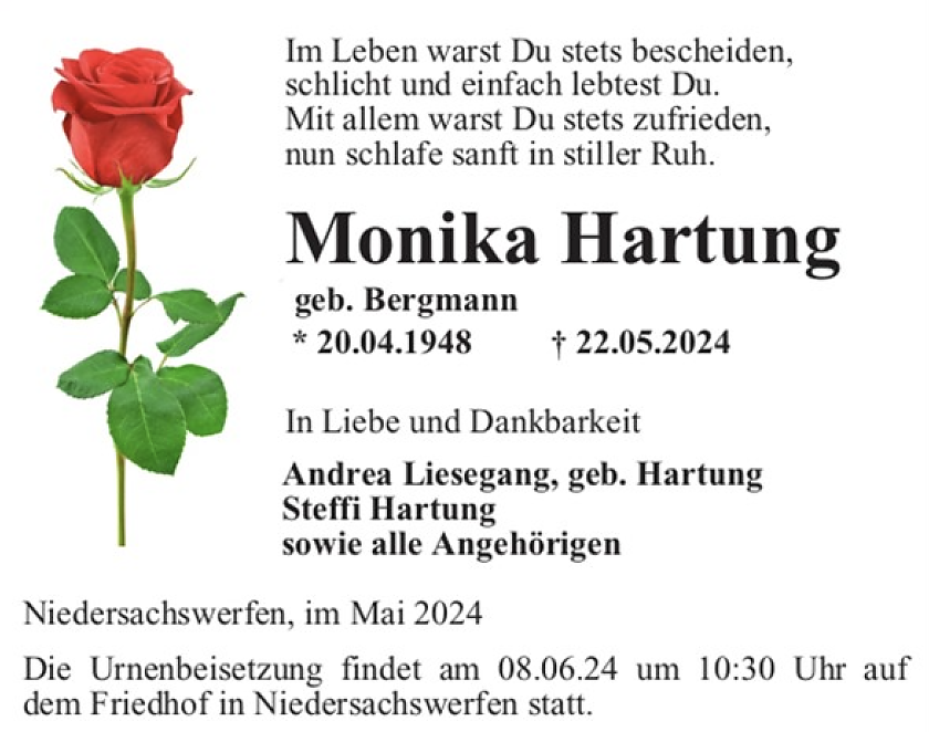 Traueranzeige Hartung (Foto: Tina Liesegang)