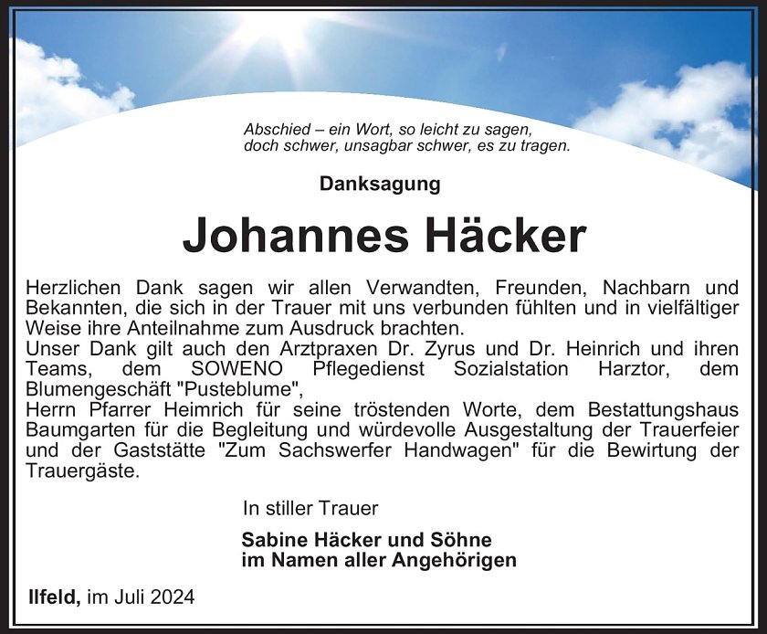 Danksagung (Foto: Bestattung Baumgarten)