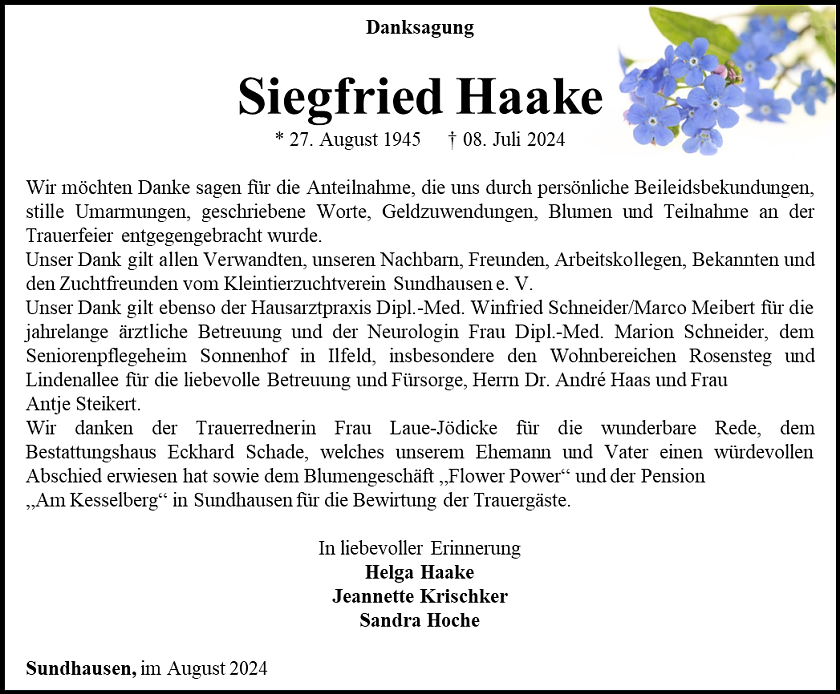 Danksagung (Foto: Bestattungshaus Schade)