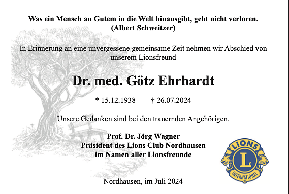Traueranzeige Dr. Ehrhardt (Foto: Lions Club)