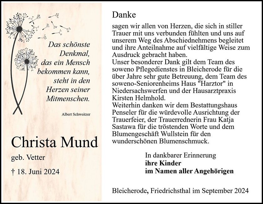 Danksagung Christa MUND (Foto: Penseler, Lutz)