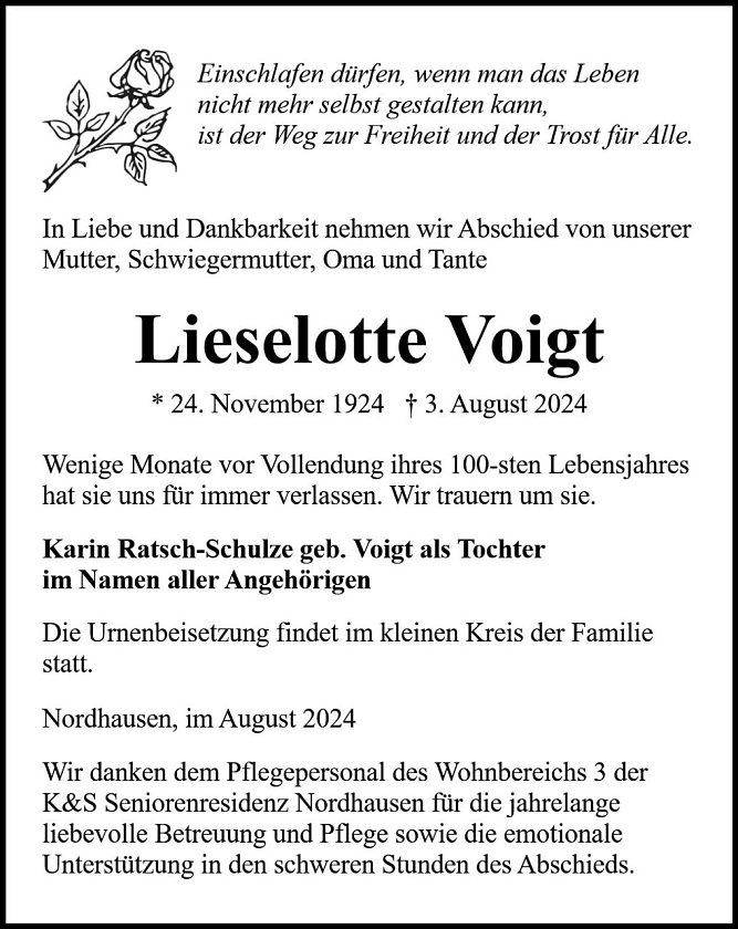 Traueranzeige (Foto: Bestattung Baumgarten)