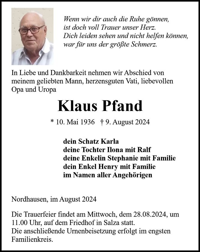 Traueranzeige (Foto: Bestattung Baumgarten)