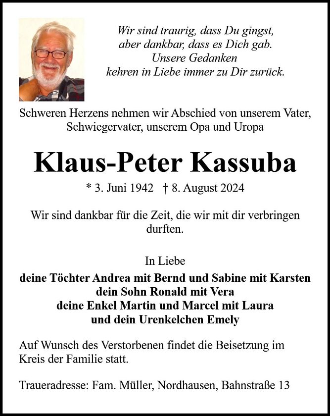 Traueranzeige (Foto: Bestattung Baumgarten)